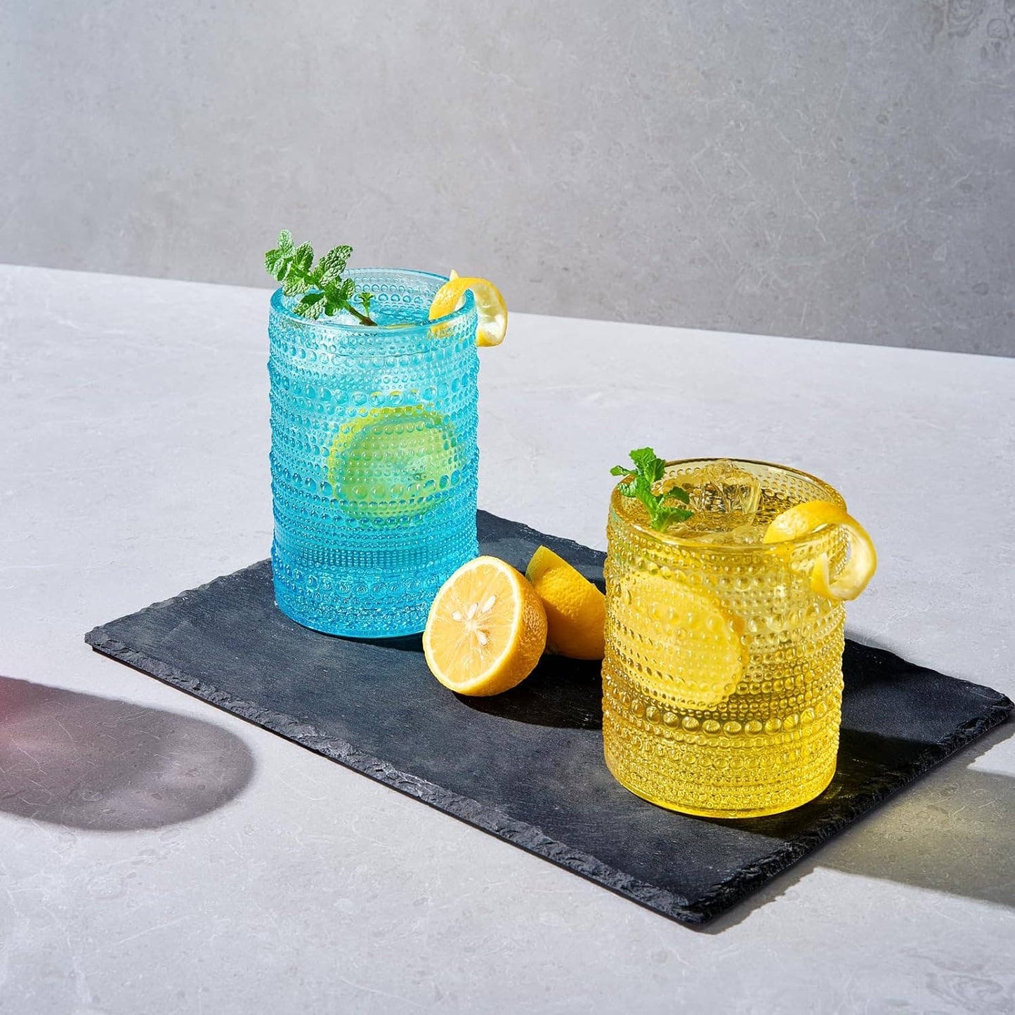 The Wine Savant /  Khen Glassware - Hobnail Drinking Glasses Colored Beaded Drinking Set of 12