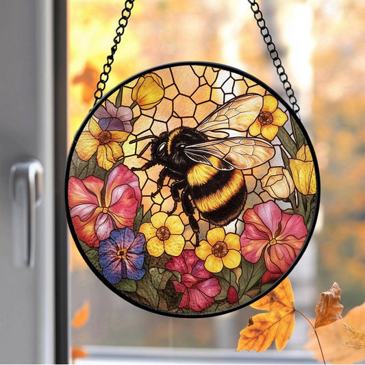 NVC Ecommerce LLC - Bee Wildflower Suncatcher, Bee Stained Glass Ornament: 11.8in