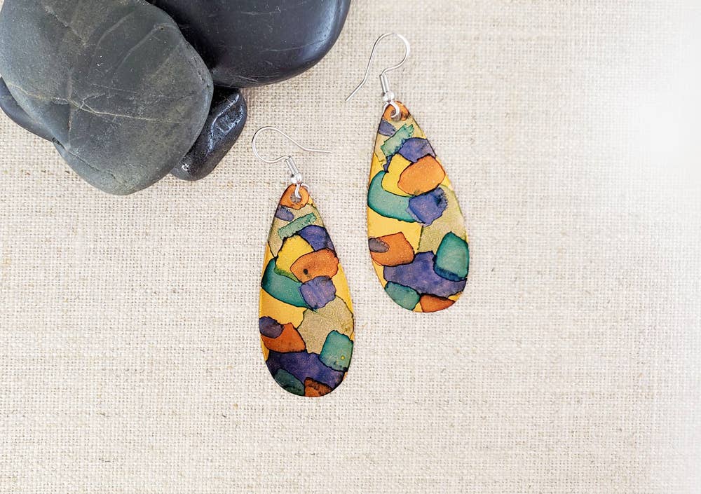 Covaly Artisan Jewelry - Alcohol Ink Medium Teardrop Earrings: Reds