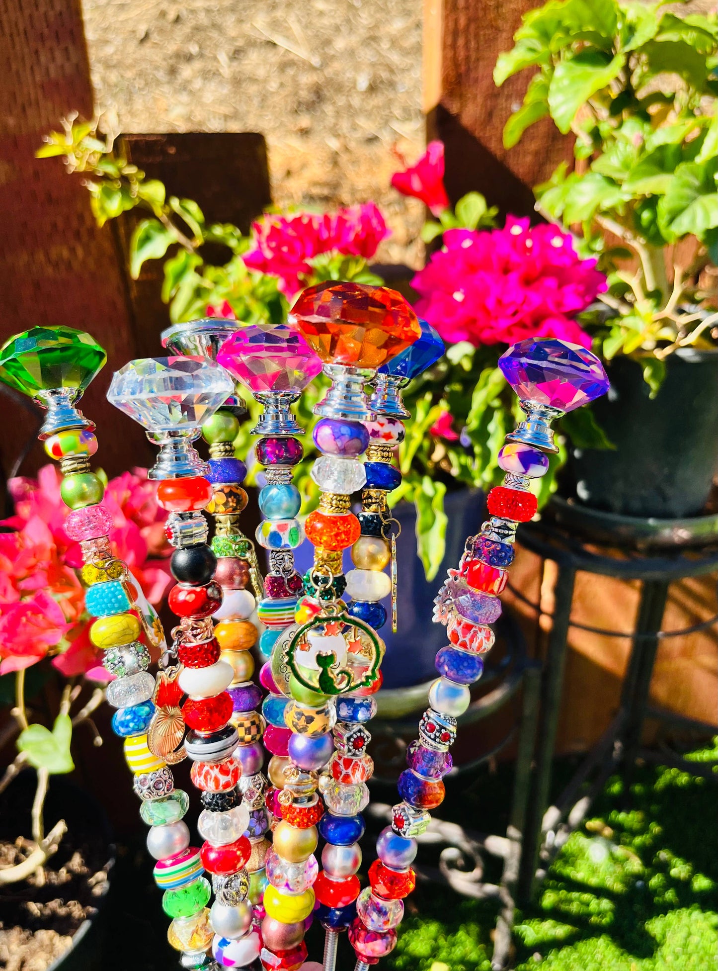 Sea of Bliss Shop - Fairy Garden Plant Stakes, Sun Catcher, Handcrafted: Clear / No Charm / 13 inch