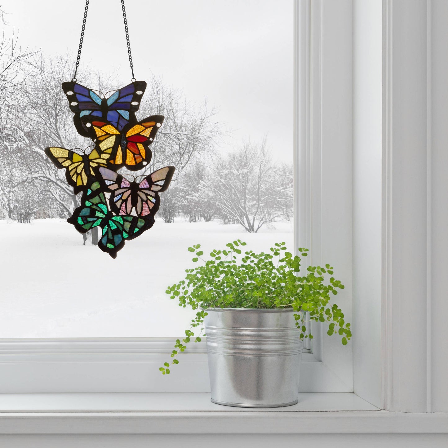River of Goods - 13.25"H Butterfly Cluster Stained Glass Window Panel