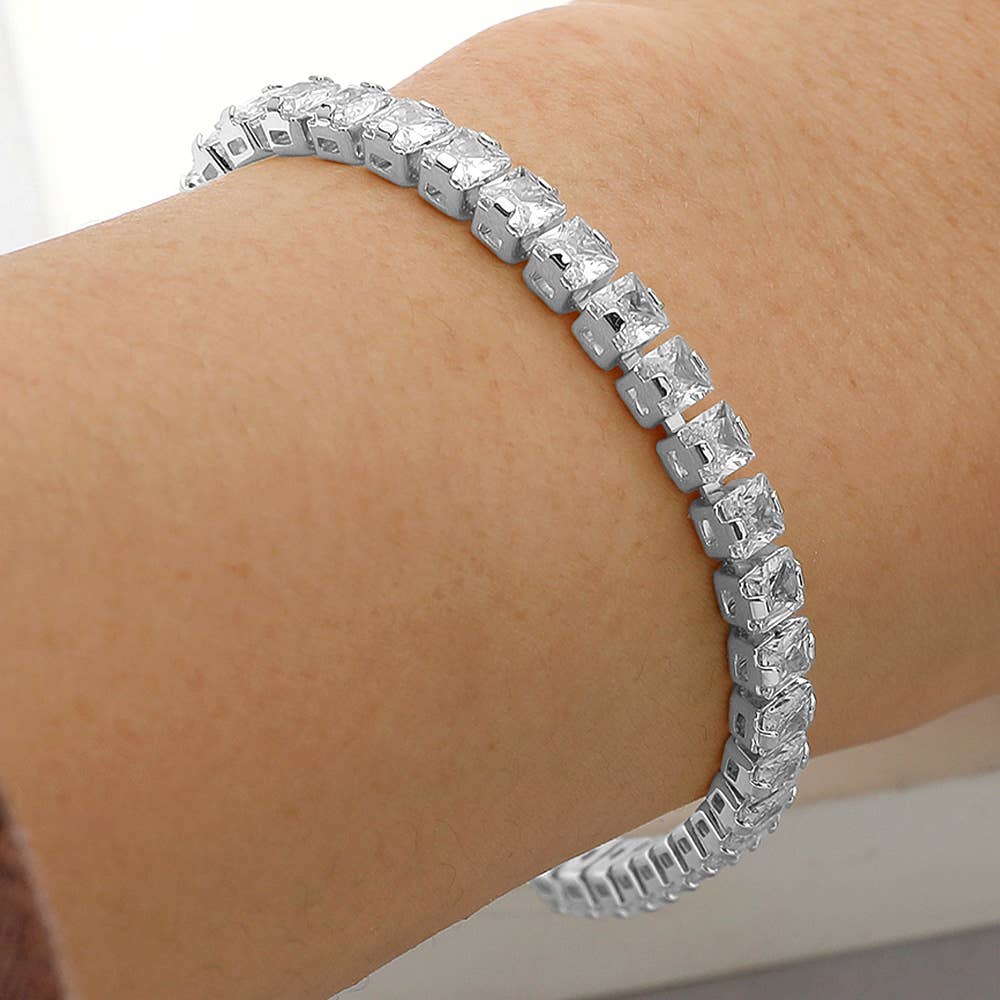 Sensibling Corp. - Square CZ Stone Tennis Chain Evening Bracelet: Silver