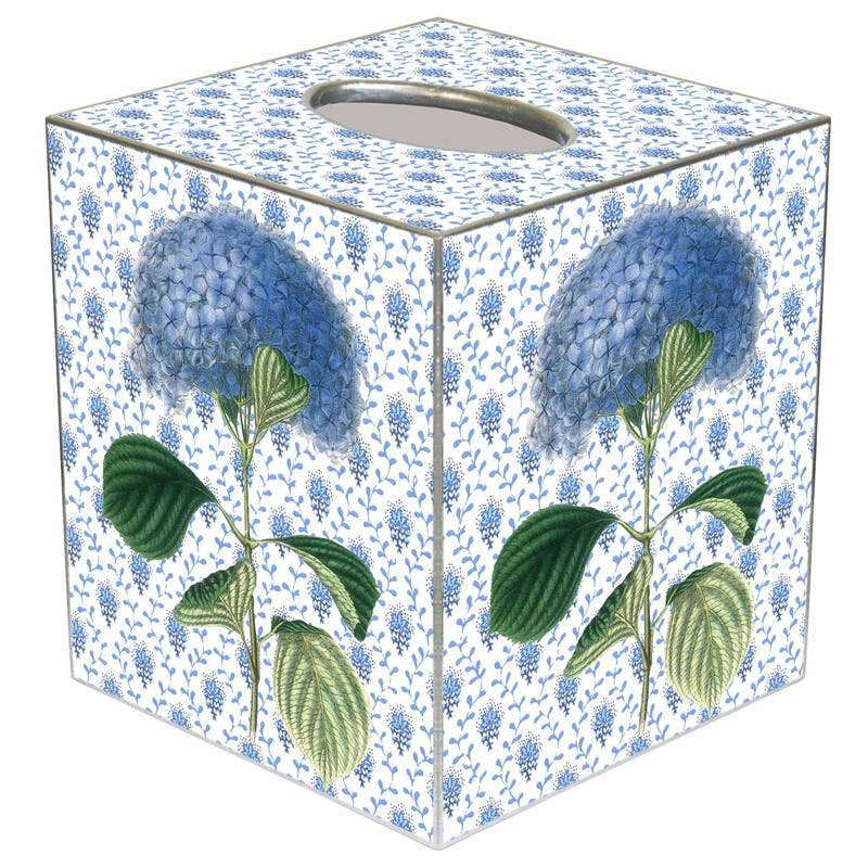Marye-Kelley - TB39 Blue Hydrangea on Blue Provincial Tissue Box Cover: Paper Mache