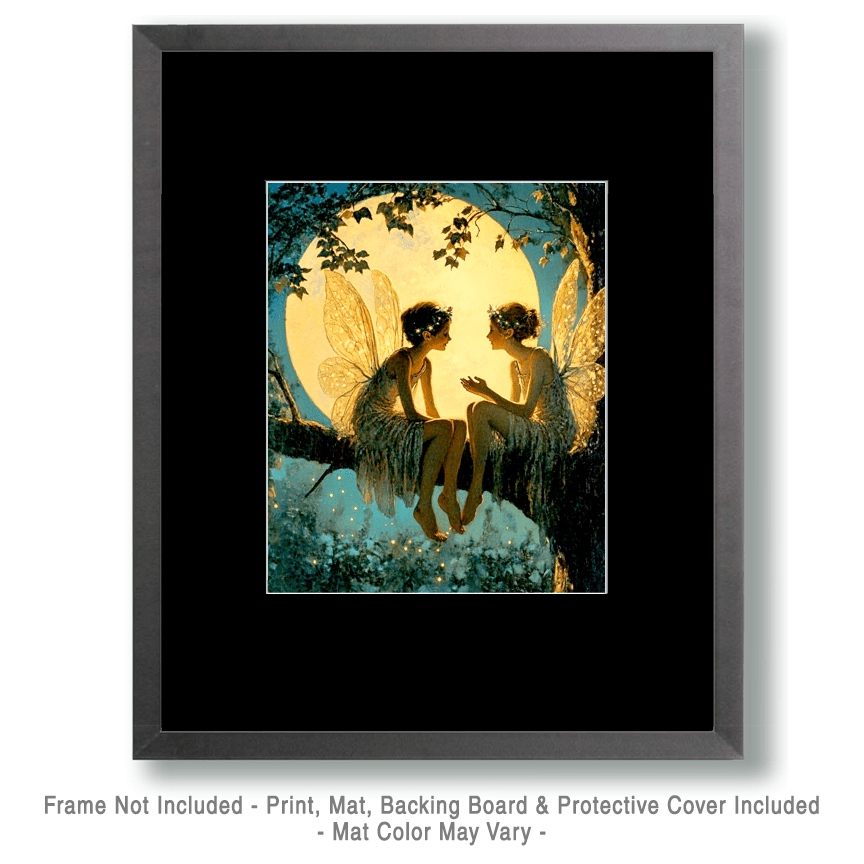 Mowbi - Fairy Chat - Fairies Wall Art Prints – 8″x10″ Artwork for 11″x14″ Frame
