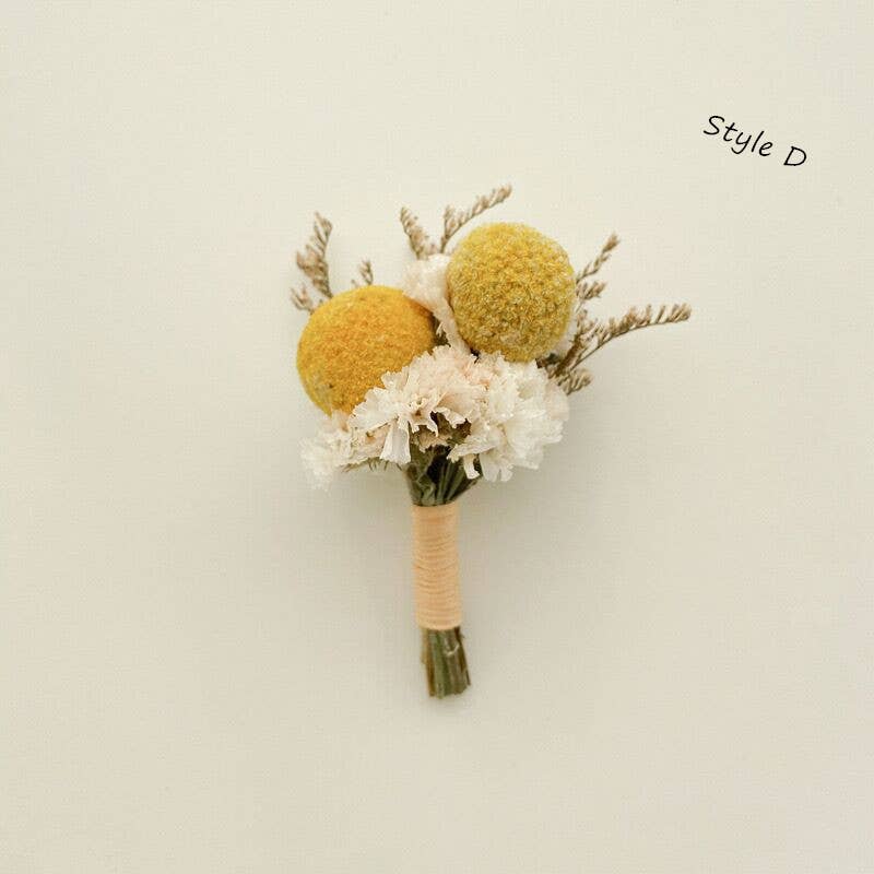Sweet Home Deco - Boho Greenery Mini Floral Bouquet, Dried Flower Boutonniere: Style F