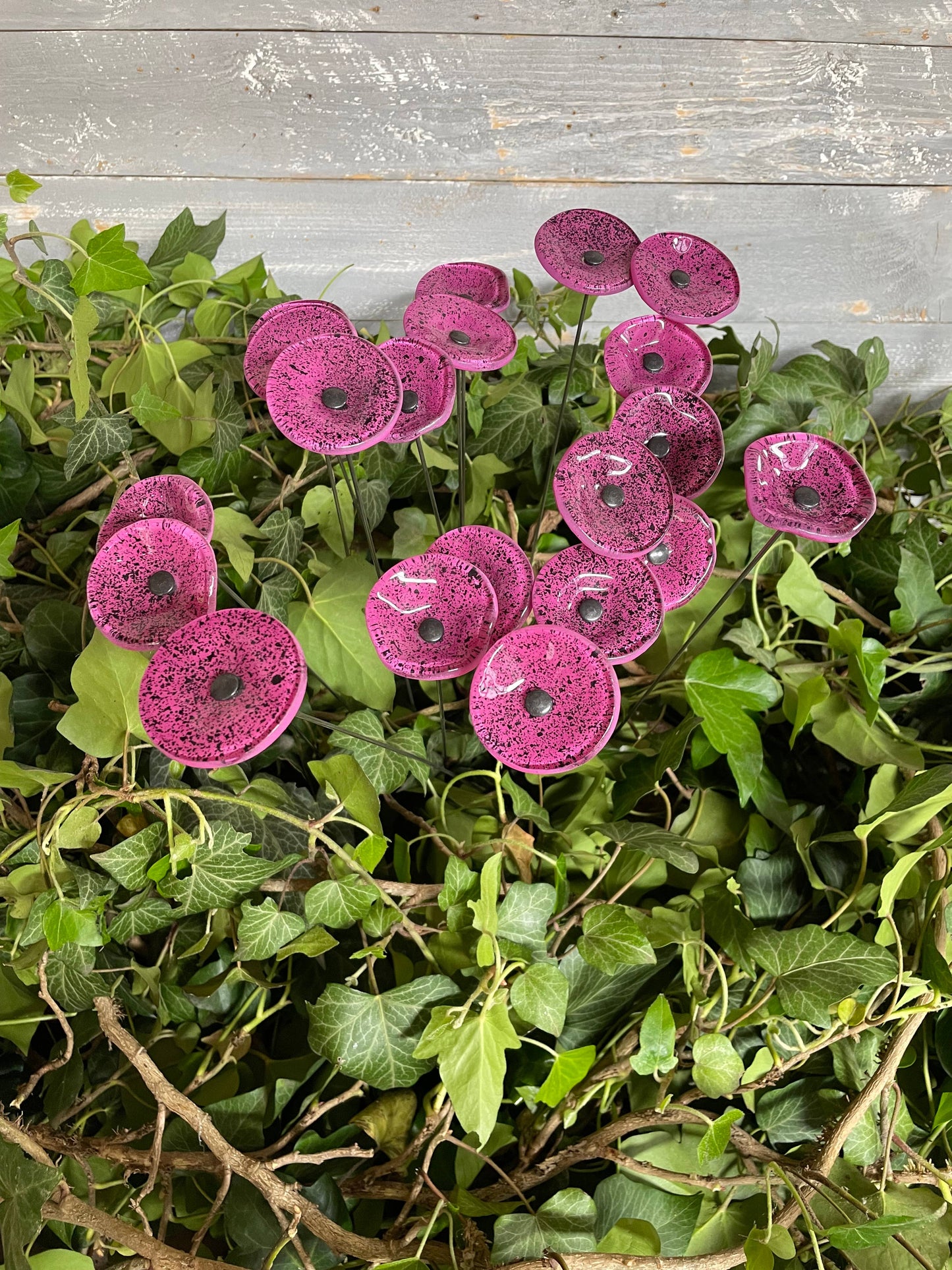 CARNEOL GLASS - Small Glass Flower For Inside In Fuscia-Black