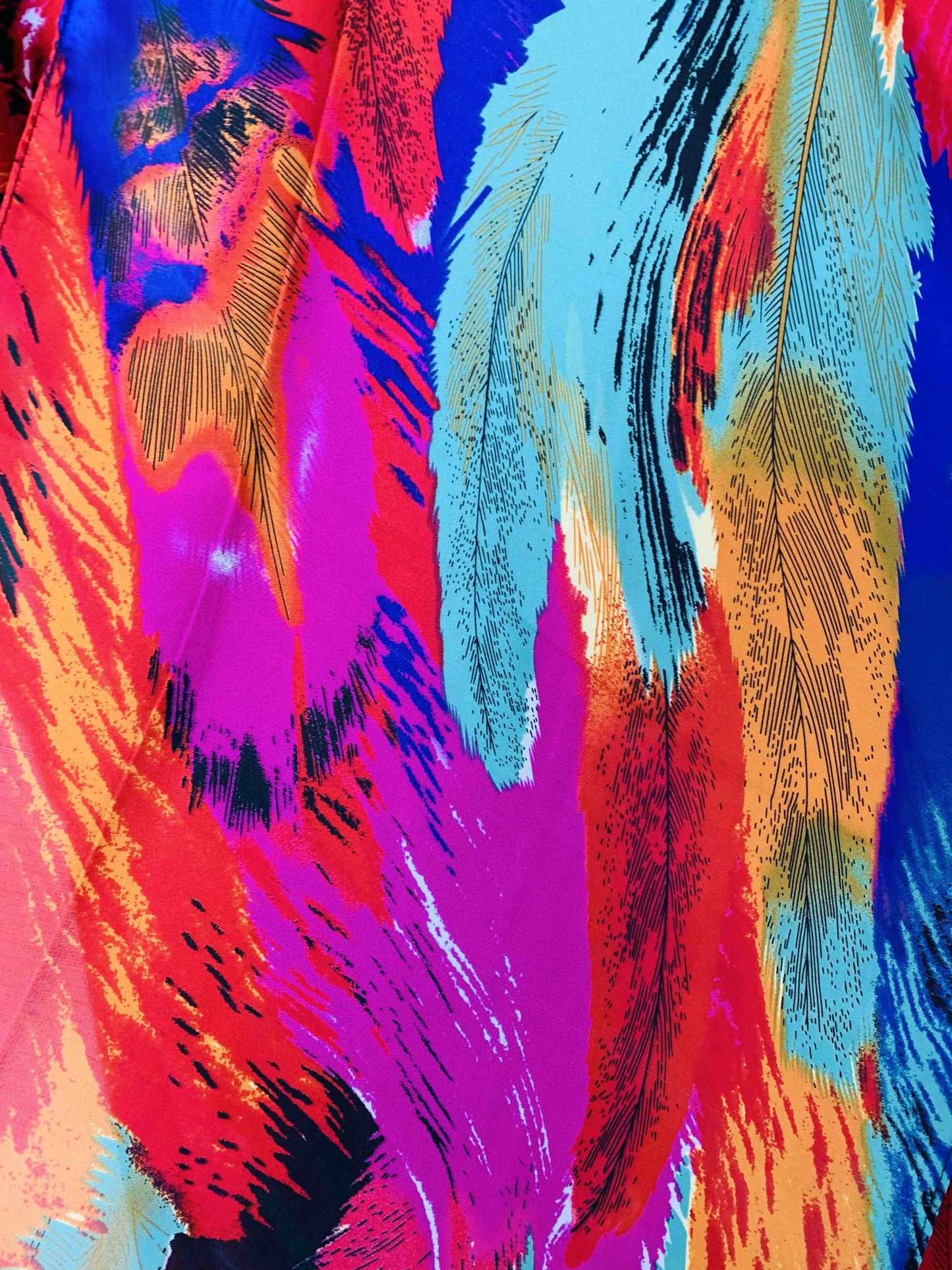 JC Sunny Fashion - JC083318 Silky Abstract Feather Kimono