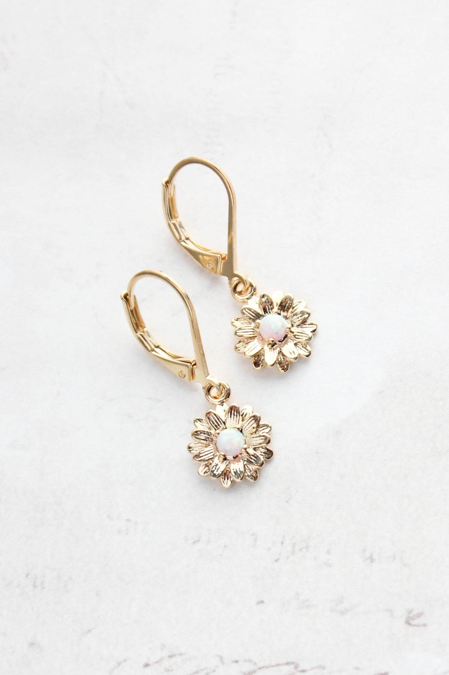 A Pocket of Posies - Little Daisy Earrings - Glossy Gold and Opal Glass