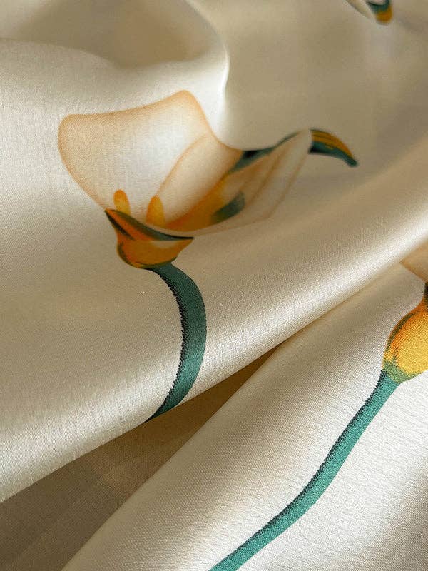 UZ Wholesale Store - Silk Imitation Flower Print Scarf: BEIGE / One_size