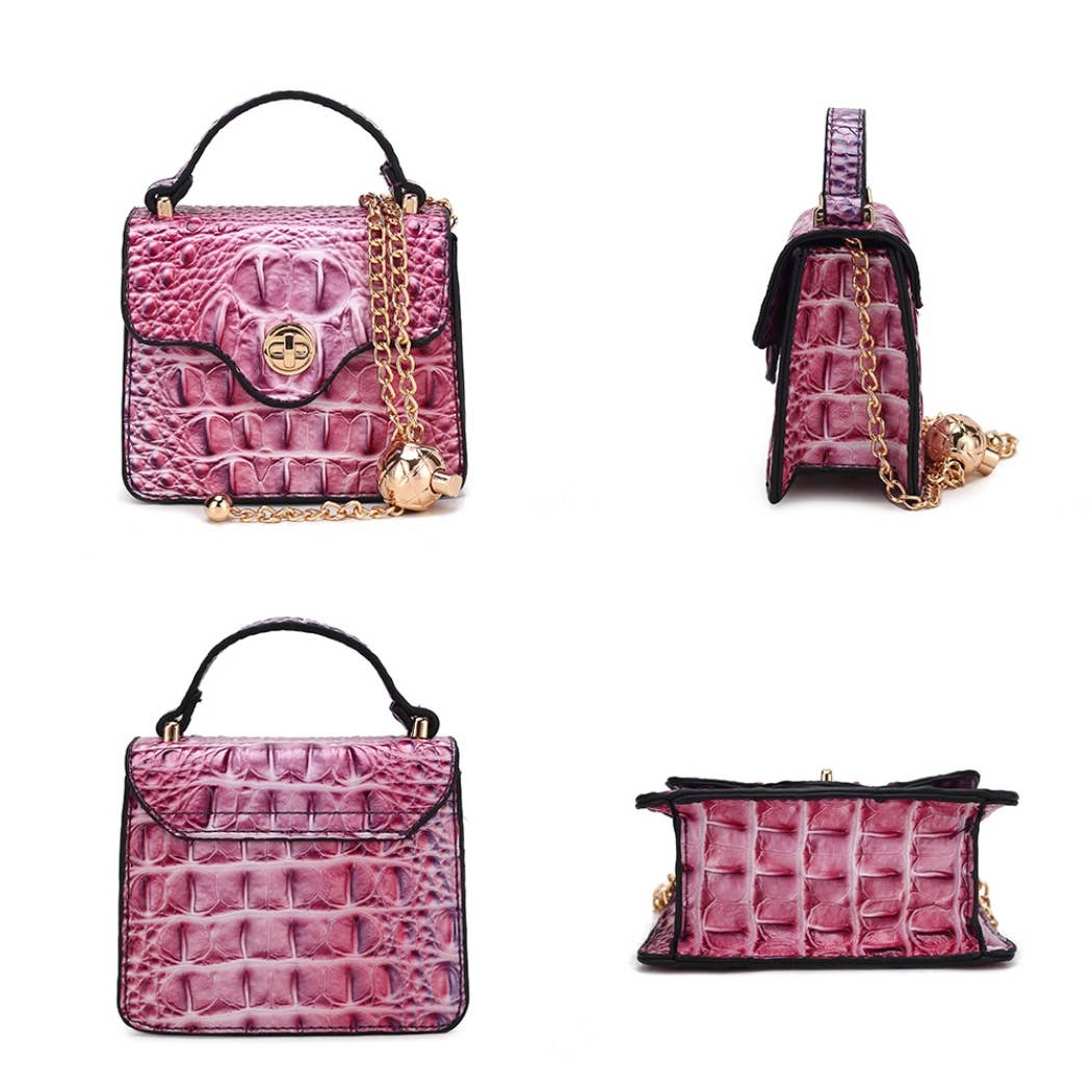 MKF Collection - River Gradient Rainbow Faux Crocodile Embossed Crossbody Bag: Brown