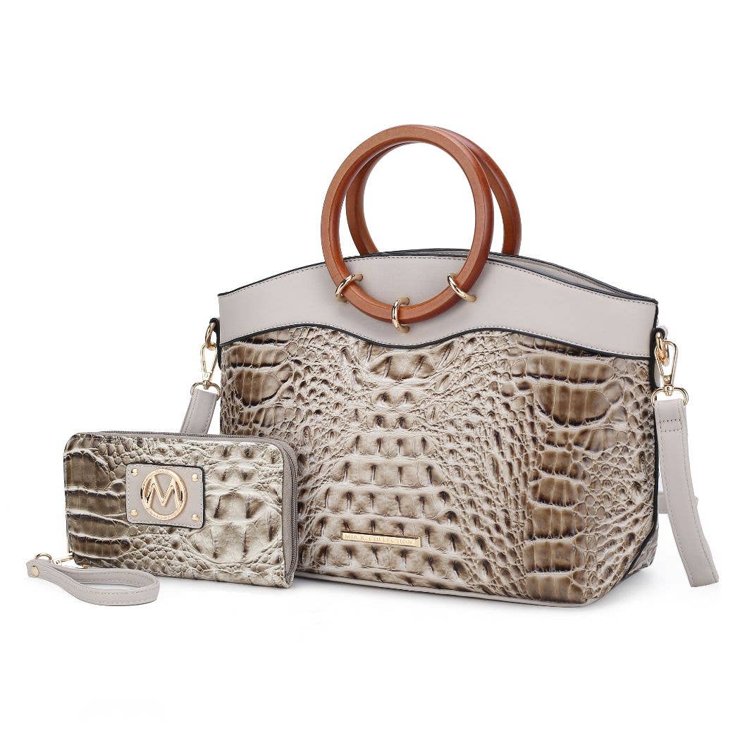 MKF Collection - Phoebe Faux Crocodile-Embossed Tote with Wristlet Wallet Bag: Black