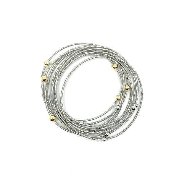 Sea Lily - 565 - Silver Silk Infused Wire Bracelet with Silver and Gold