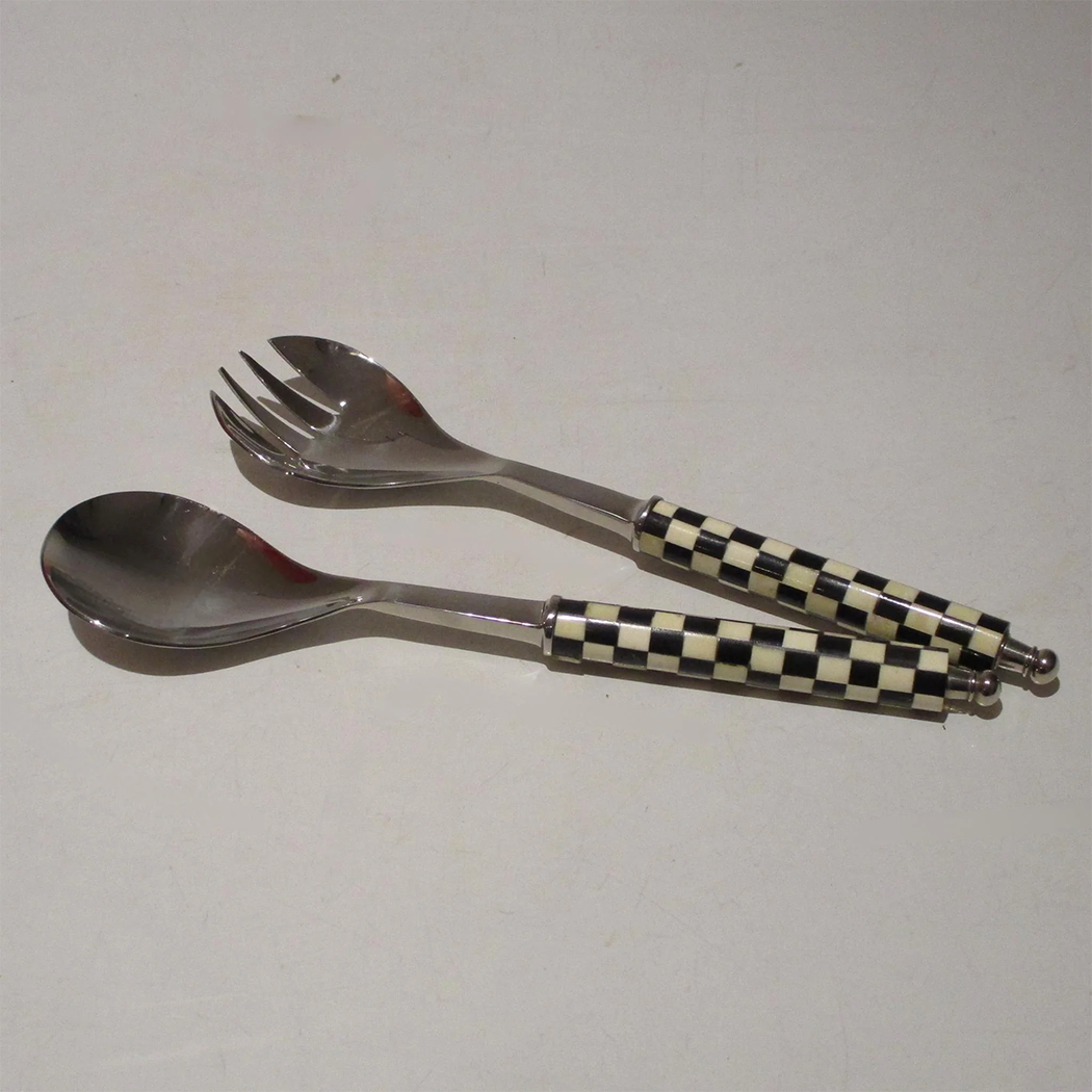 Shastra Home - Chic Checker 2-Piece Salad Server Set