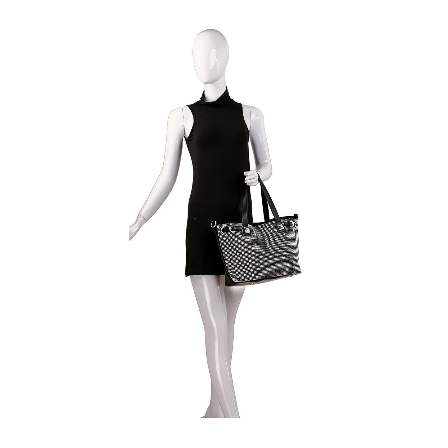 Handbag Express - Buckle Accented Sparkling Tote Handbag: Blue-Black