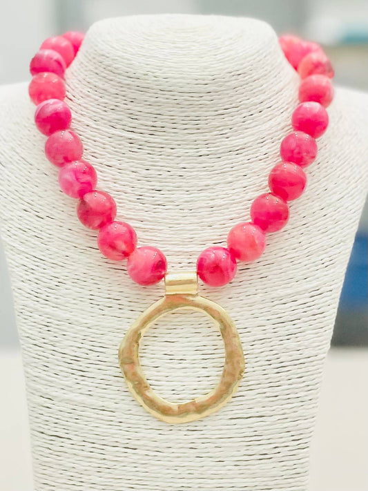 TWO FORTY TWO - CHIC-Big Ball Necklace w/Pendant (raspberry) NK615