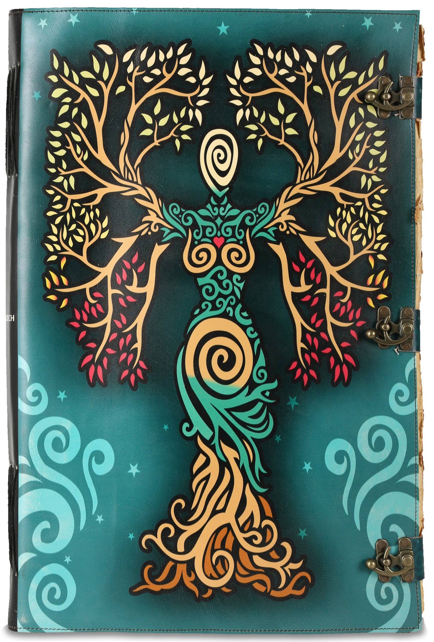 Tuzech Leather - Book of Spell LeatherBound Huge Journal Grimoire Print Diary: 22 Inches / Lady Green