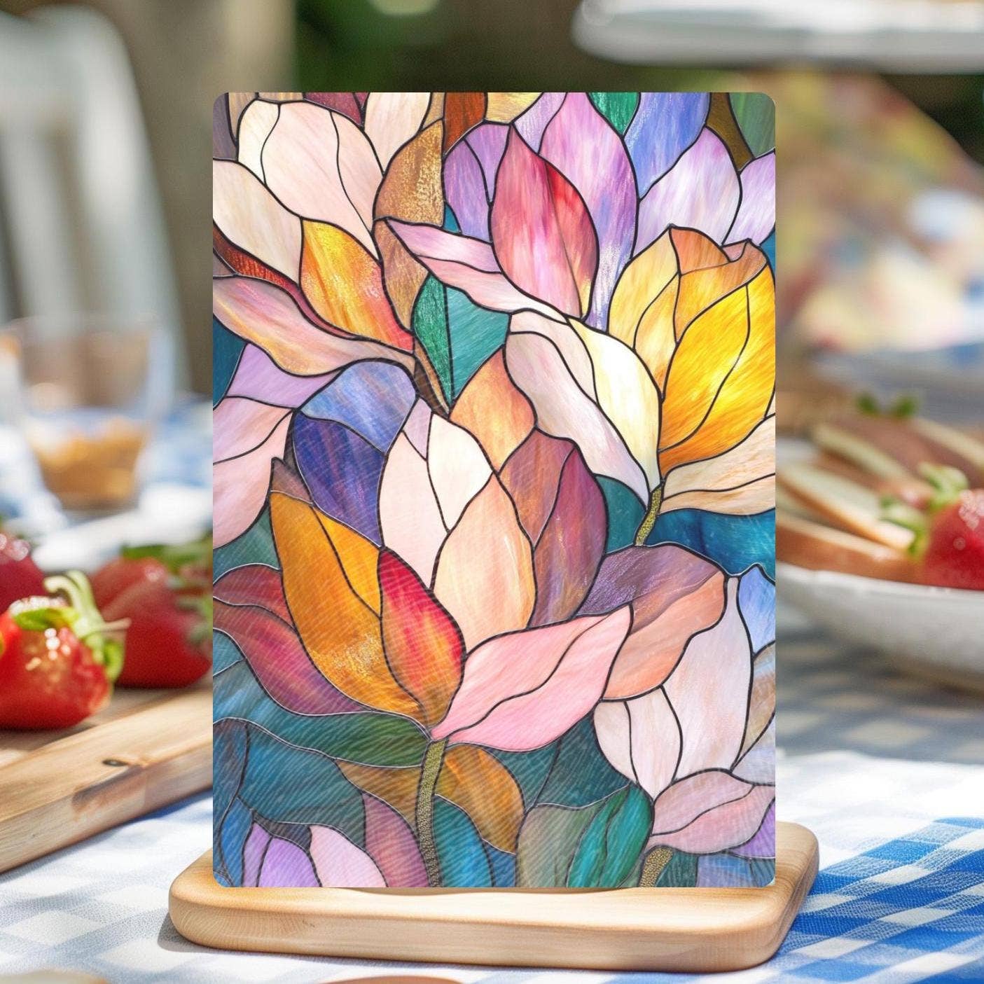 Fernville Creations - Imitation Stained Glass Flower Charcuterie Serving Tray: 12x15 Inch