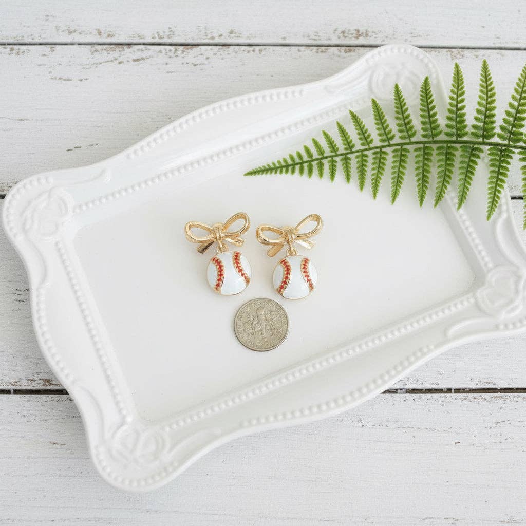 Laurel in Bloom - Hadley Baseball & Gold Bows Earrings