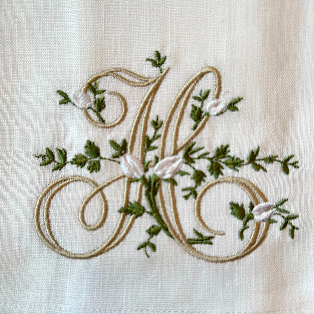 Arte Italica & Crown Linen Designs - Floral Monogram Linen Towel: V