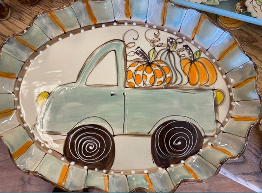 Heartfelt Traditions - Small Oval Tray (Truck Pumpkins)
