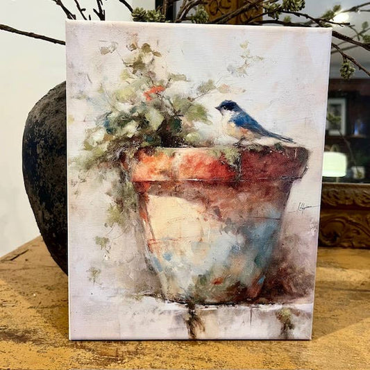 Rustic Nester - Spring Summer canvas art print, Nature art, Garden home art: 11x14
