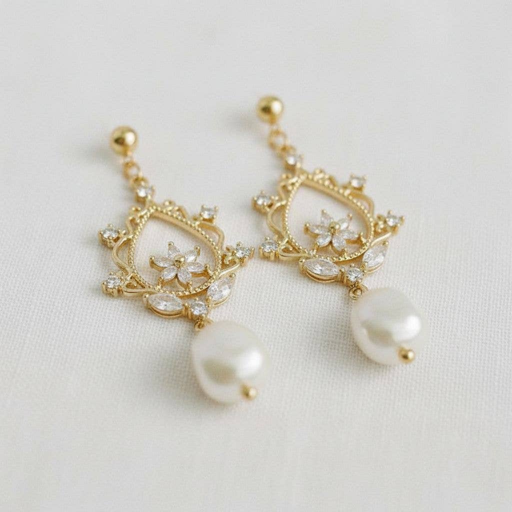Ellemadera - Baroque-Inspired Freshwater Pearl Drop Earrings
