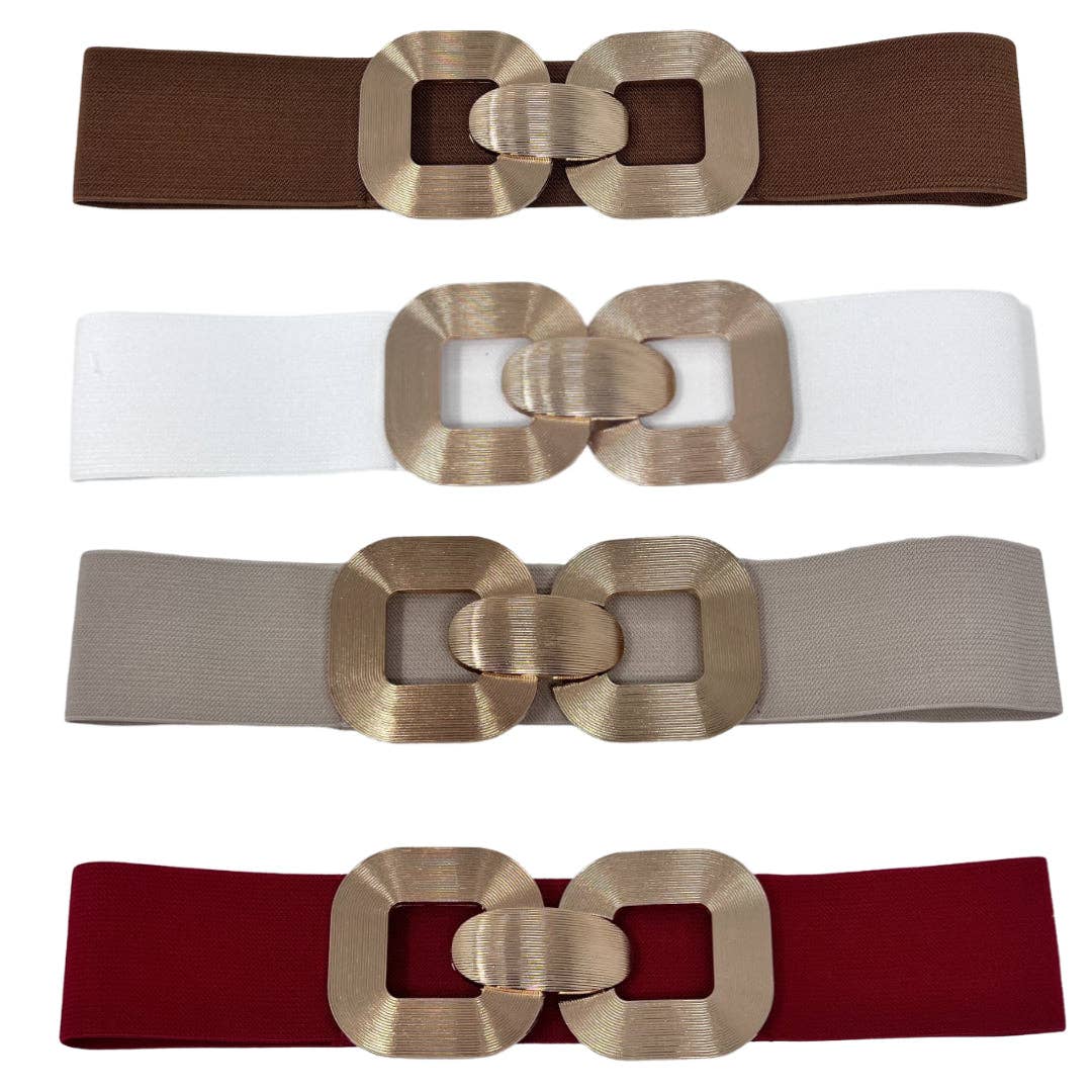 German Fuentes Handbags - CINT-20 METAL BUCKLE STRETCH BELT: BURGUENDY