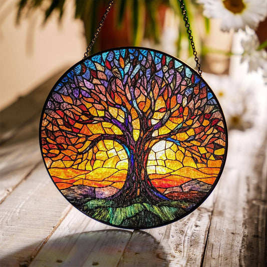 NVC Ecommerce LLC - Tree of Life Stained Glass Suncatcher, Autumn Fall Decor : 11.8in