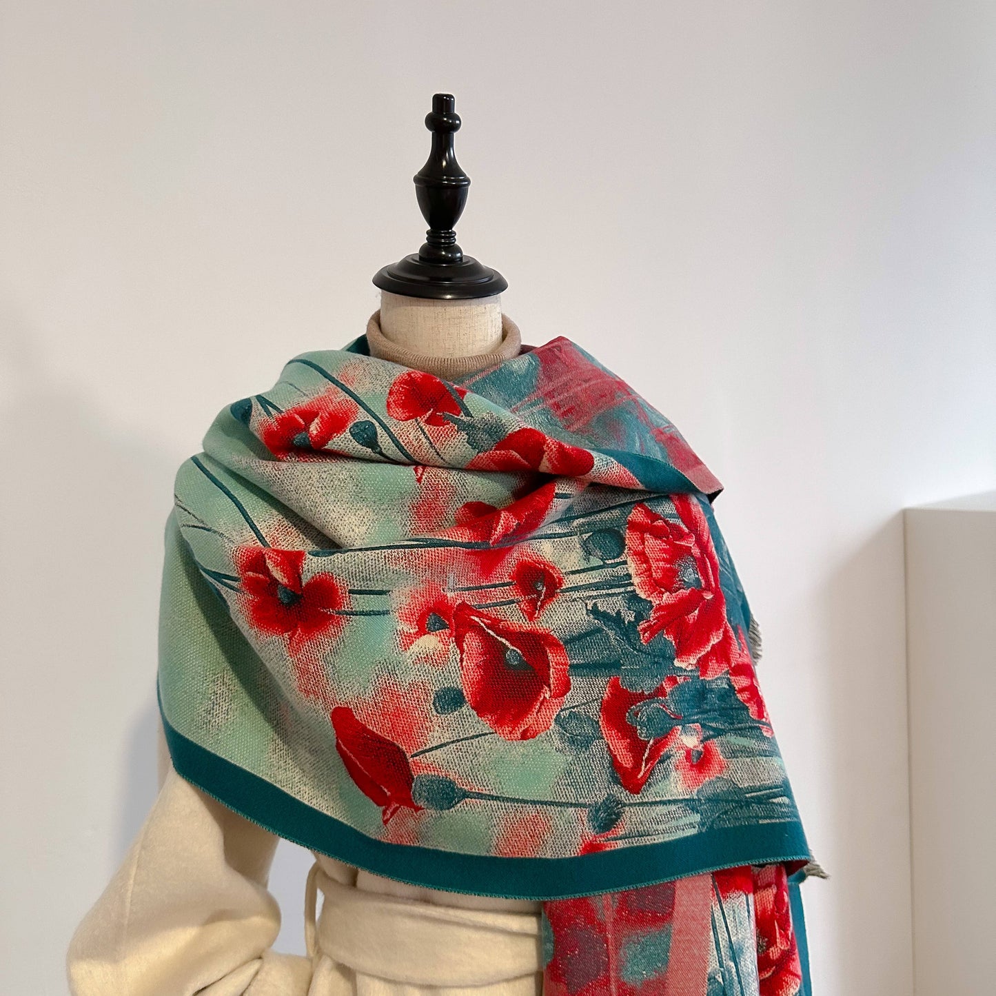 Winding River - Shawl Turq / Red Poppy Field Reversible Wrap – Artisan Shawl