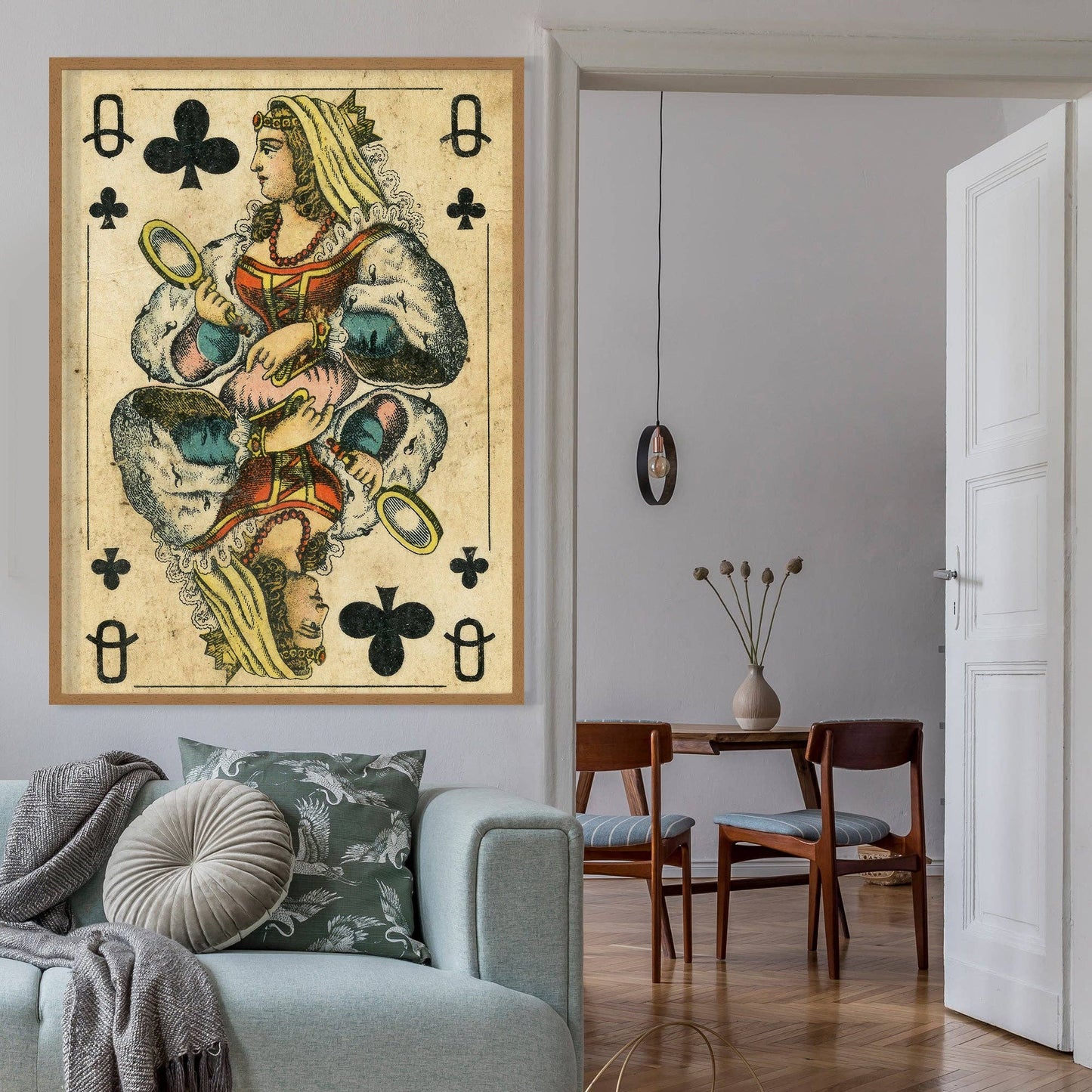 Ink & Drop - Vintage Playing Card Print - Queen of Clubs: 11 ¾ x 15 ¾ in | 30x40 cm / Matte
