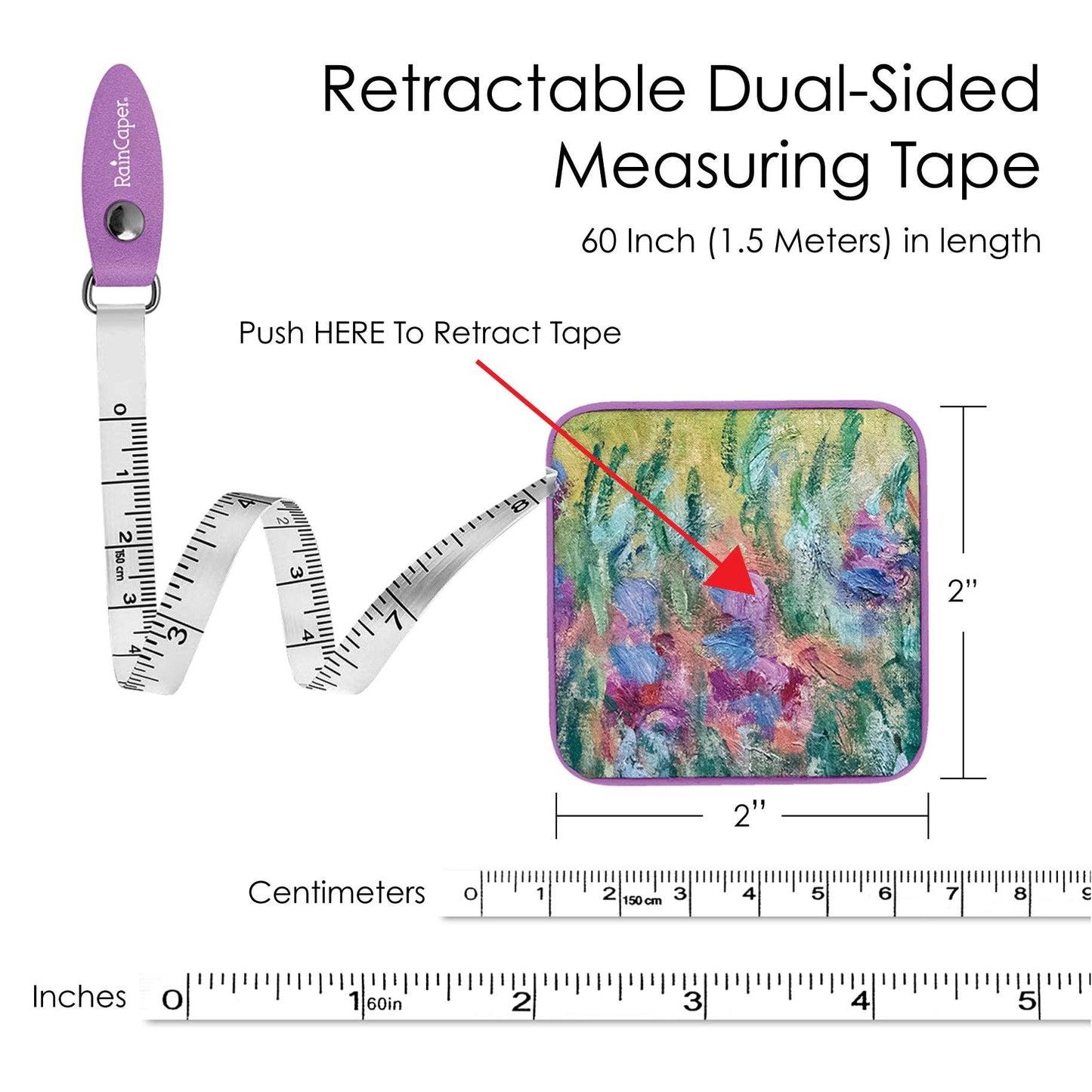 RainCaper - Monet Artist's Garden at Giverny Compact Retractable Tape Measure – Dual-Sided, 60"/150cm