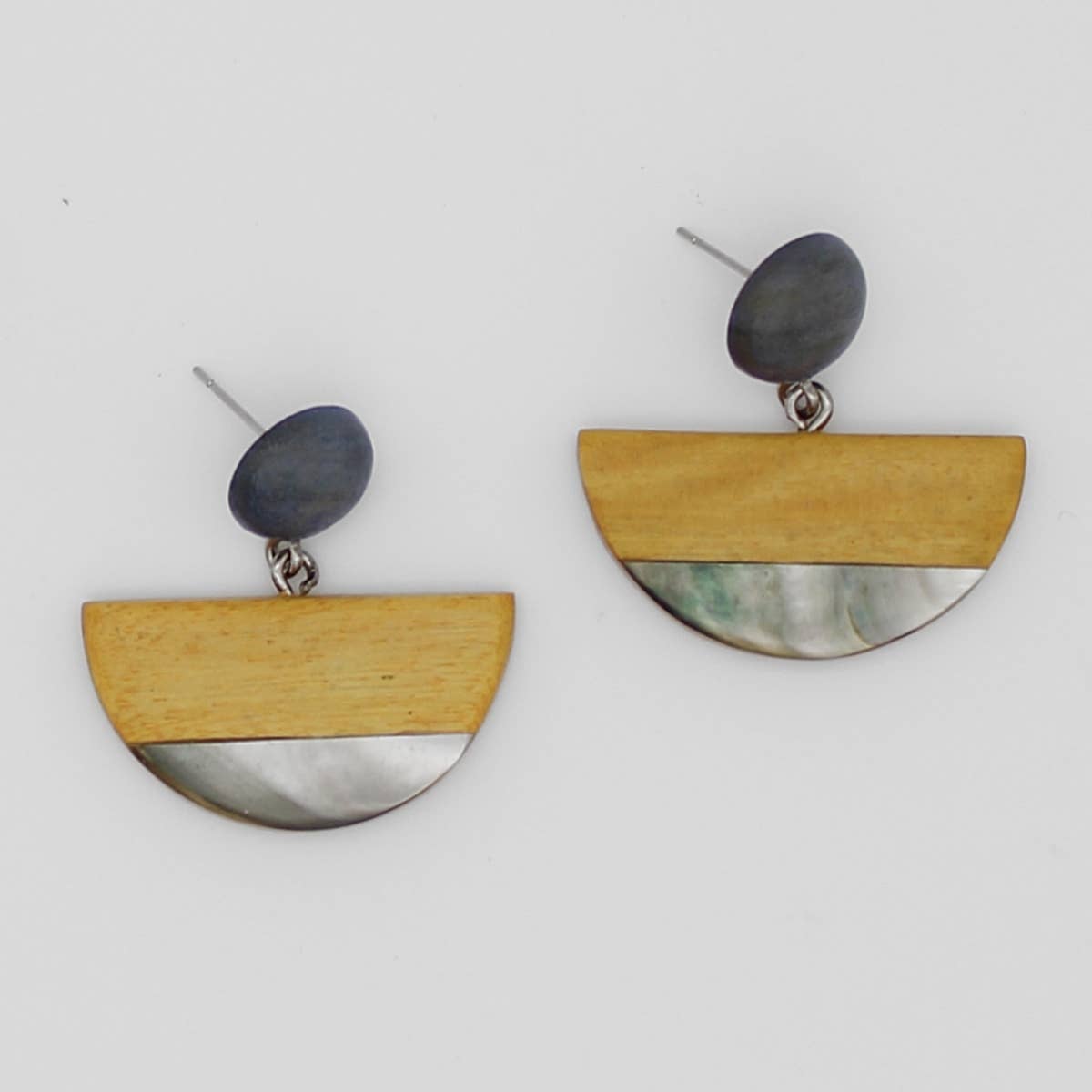Sylca Designs - Mustard Wood and Shell Half Moon Earrings