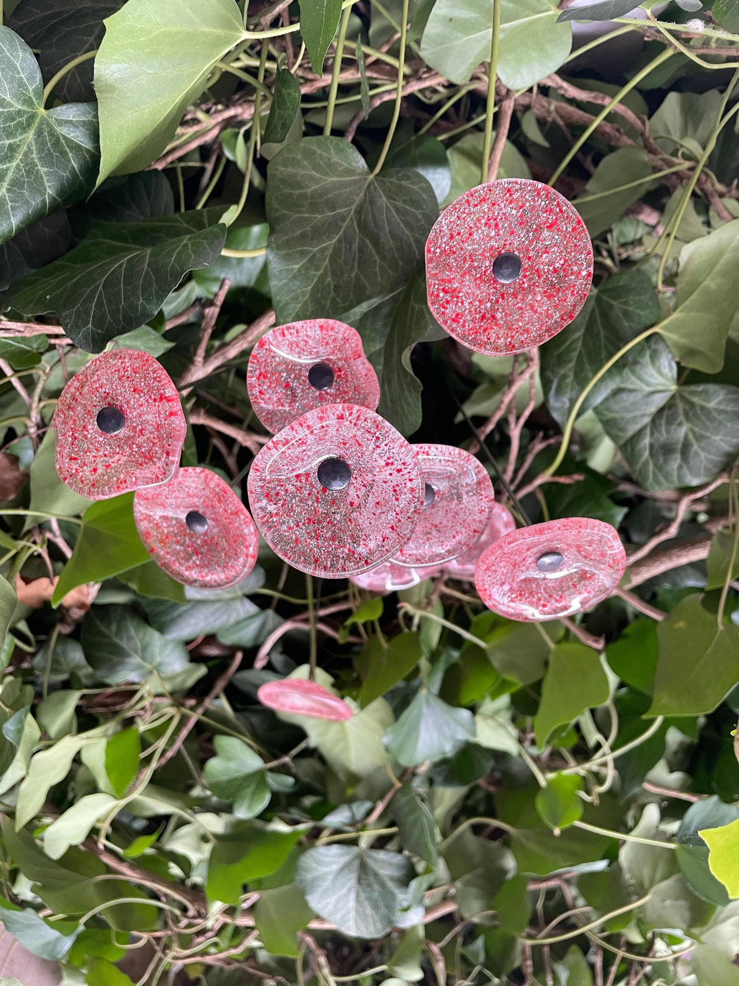 CARNEOL GLASS - Small Glass Flower For Outside In Transp.-Red-White