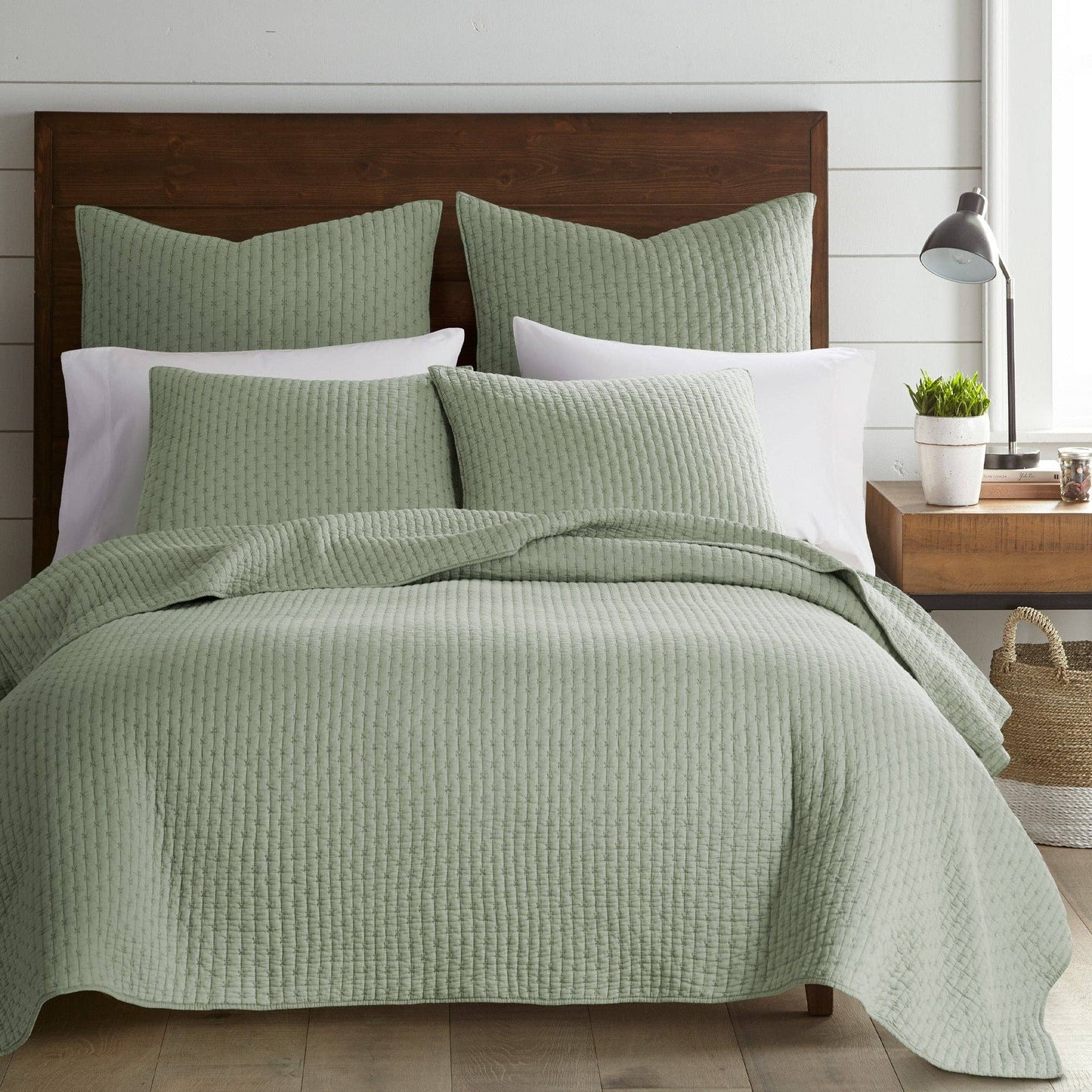 Levtex Home - Cross Stitch Quilt Set: Sage / King/Cal King