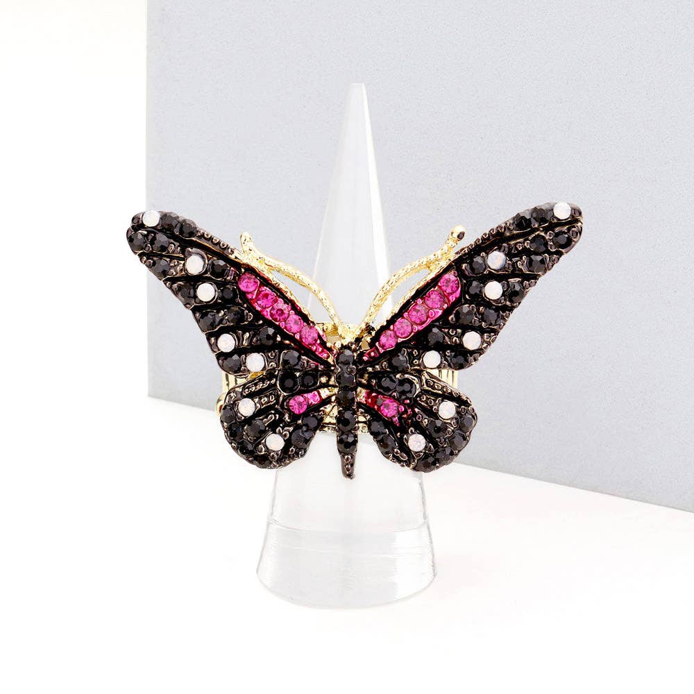 Sensibling Corp. - Crystal Pave Butterfly Stretch Ring: PPL