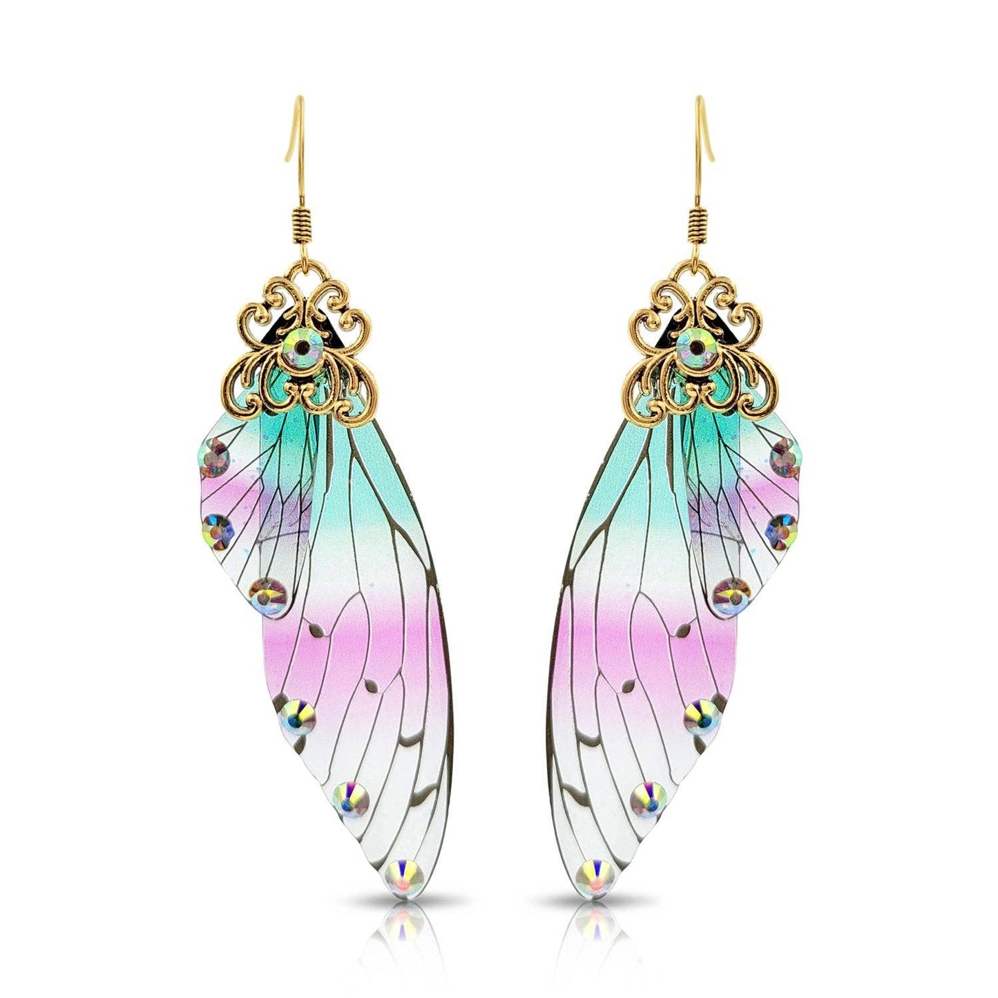 BESHEEK JEWELRY - BeSheek Antique Gold Blue & Pink Resin Butterfly Wings