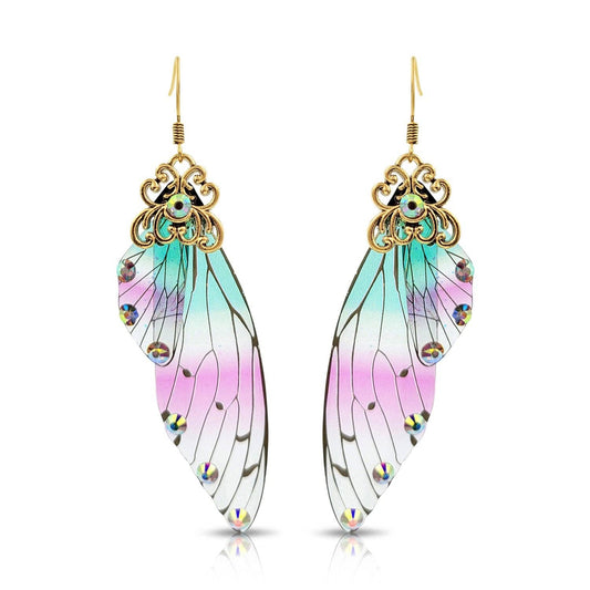 BESHEEK JEWELRY - BeSheek Antique Gold Blue & Pink Resin Butterfly Wings