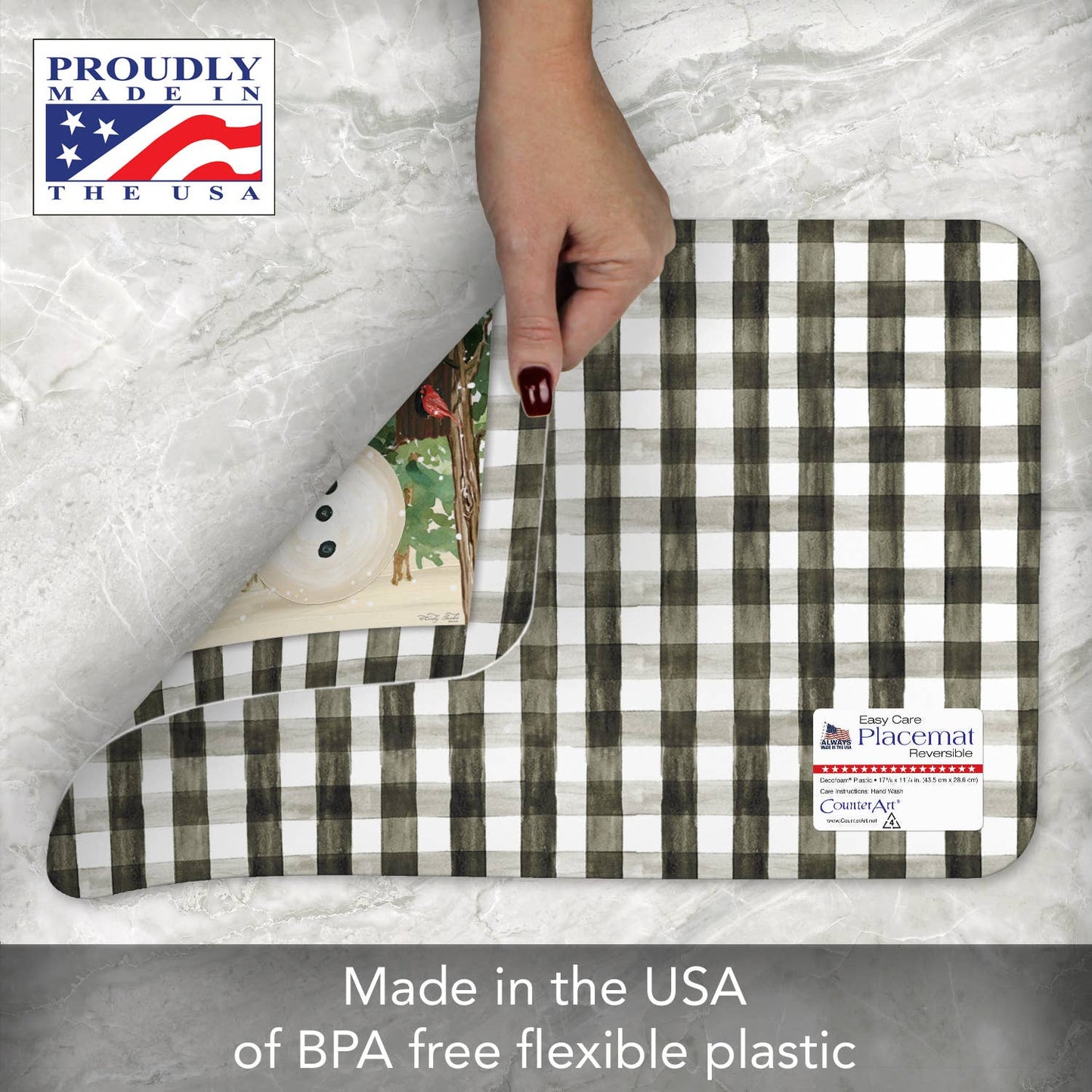 CounterArt/Highland Home/Thirstystone - Plaid Snowmen Reversible Rectangular Plastic Placemat