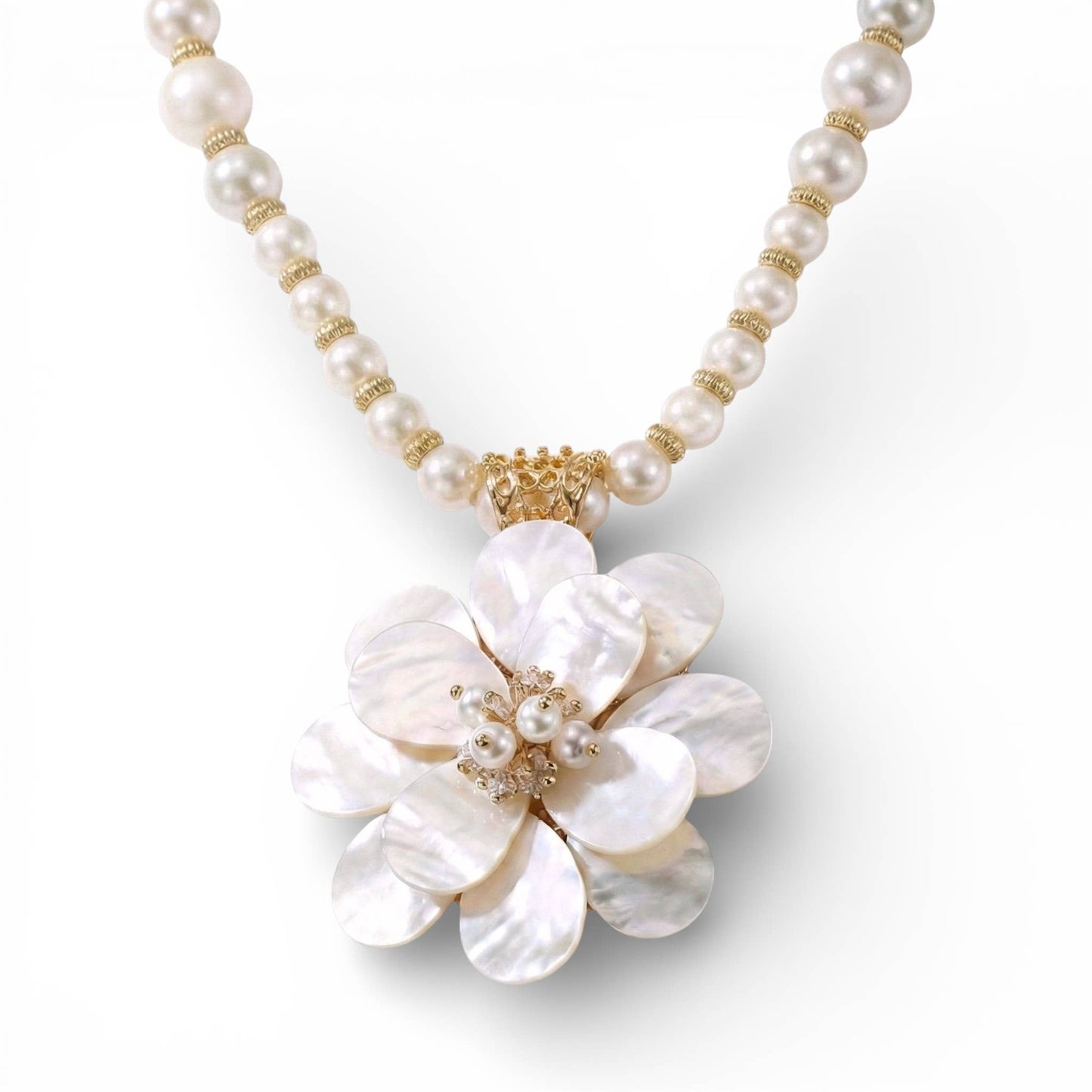 Bijoux Envie Statement Jewelry - Coastal Mother of Pearl Flower Necklace | Statement Jewelry