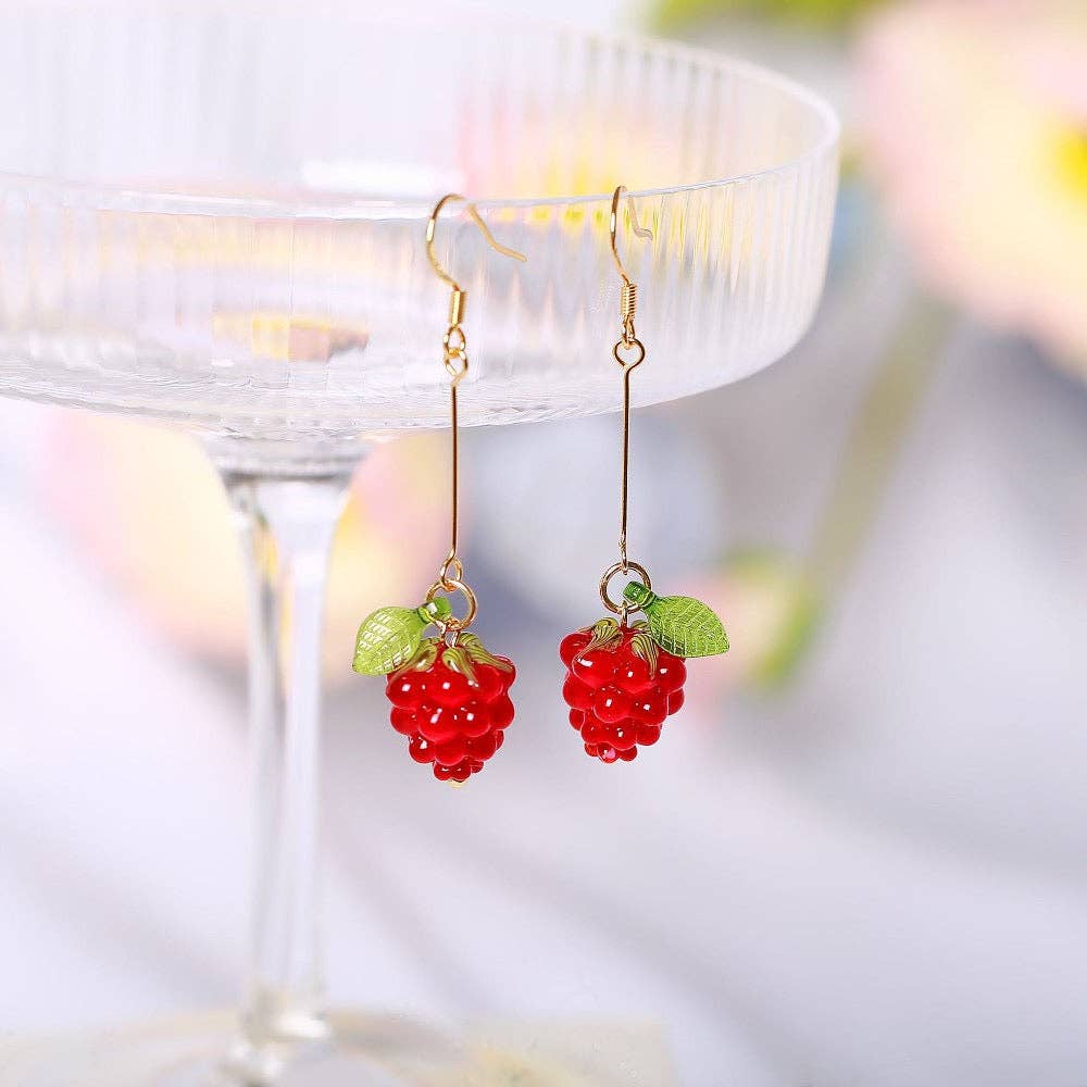 Haengseongworkshop - 18K Gold Plated S925  Lamp-work Raspberry Bead Dangle Earrings: Dangle