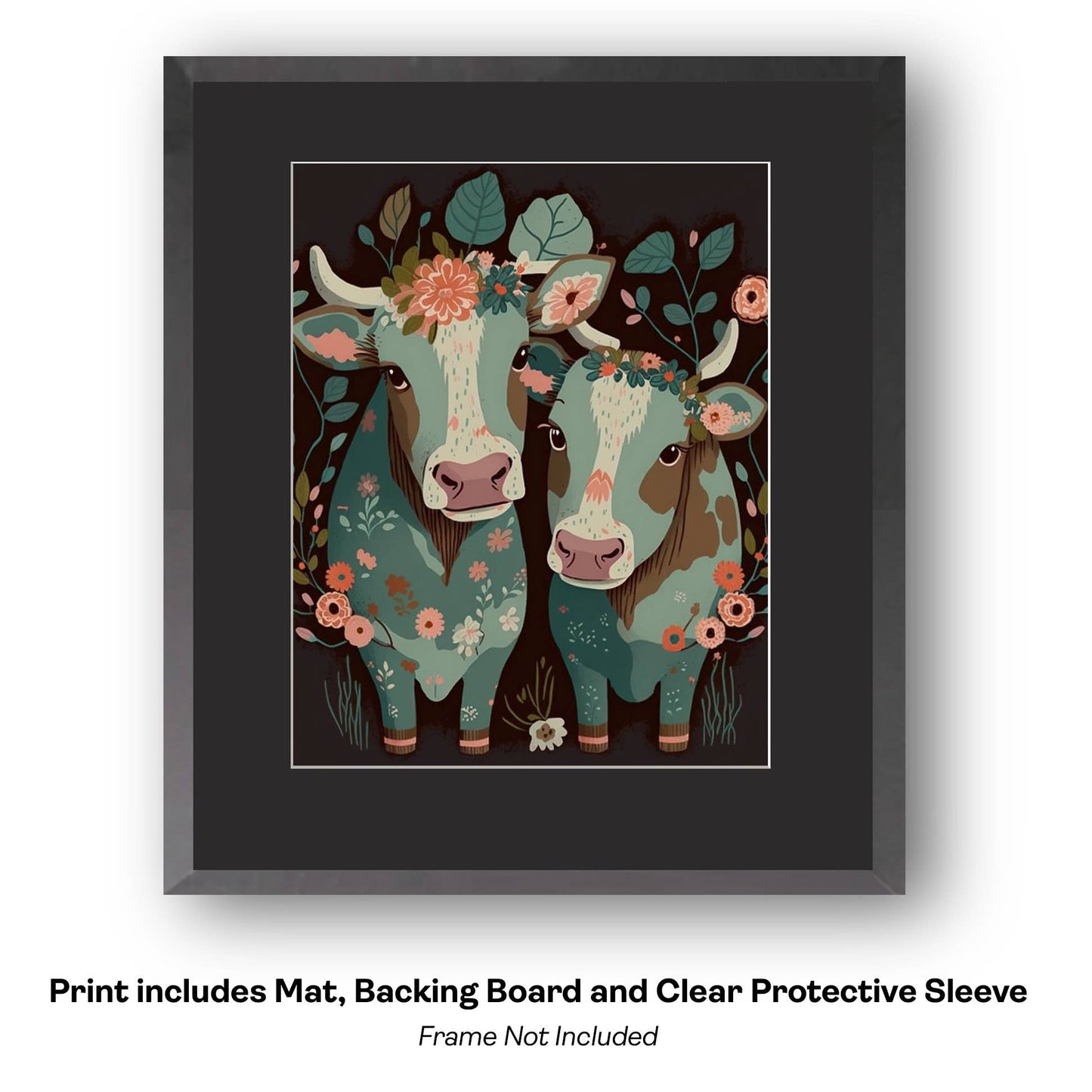 Mowbi - Folk Art Twin Fairies - Fairy Folk Art Prints – 8″x10″ Artwork in 11″x14″ Mat