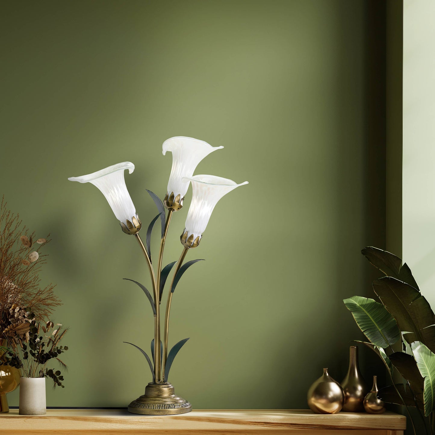 River of Goods - 23.5"H White 3 Shade Handblown Glass Calla Lily Table Lamp