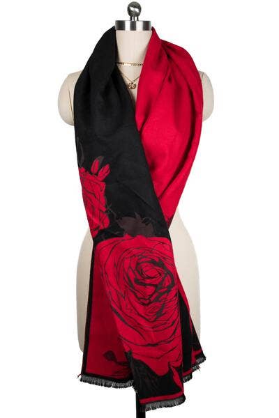 SAACHI - Fiore Reversible Rose Pattern Scarf: Navy