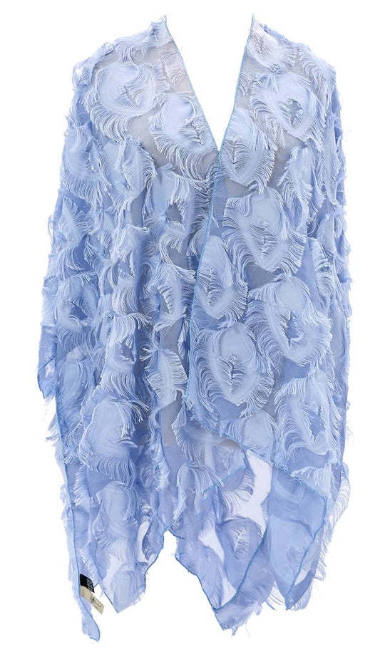 JC Sunny Fashion - Fringe Feather Detailed Lightweight Eyelash Kimono 11 colors: Blue