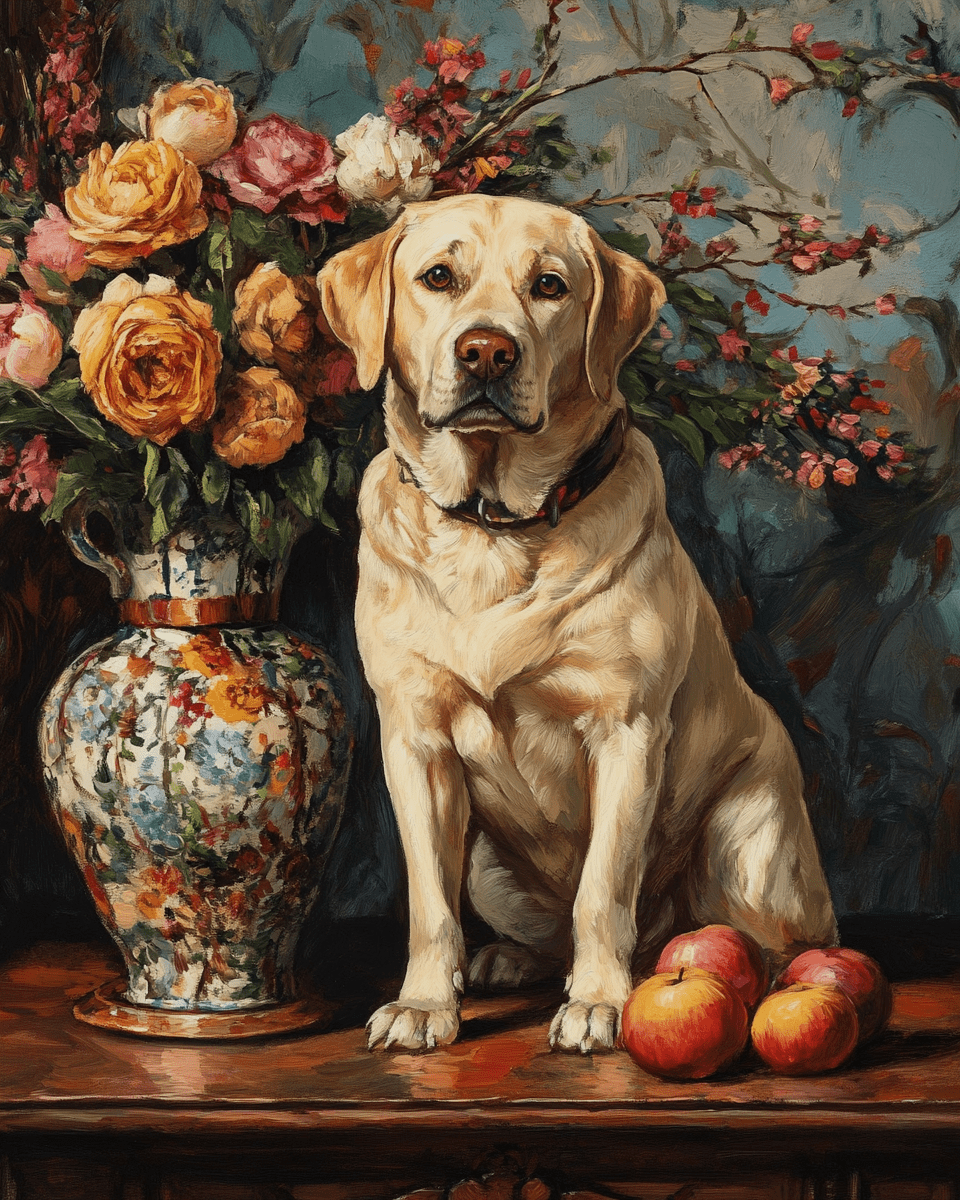 Mowbi - Yellow Labrador Retriever - Pet Dog Still Life Wall Art Prints – 8″x10″ Artwork for 11″x14″ Frame