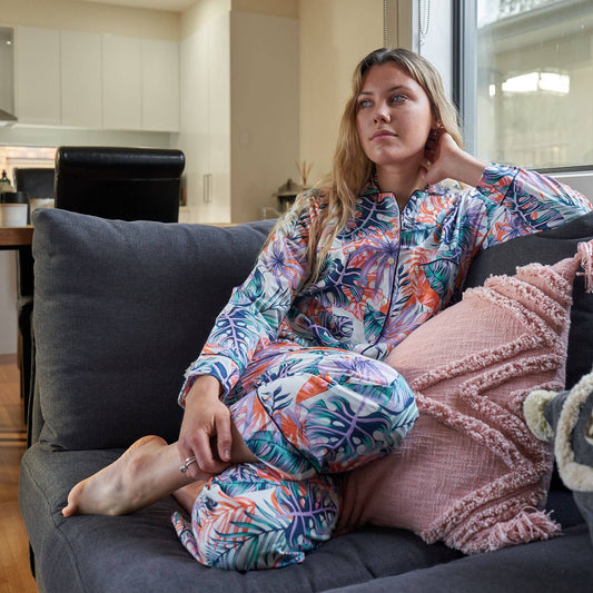 Linen Connections - Pyjamas/ Floral Pure Cotton P J Set, Pijamas Set: XL