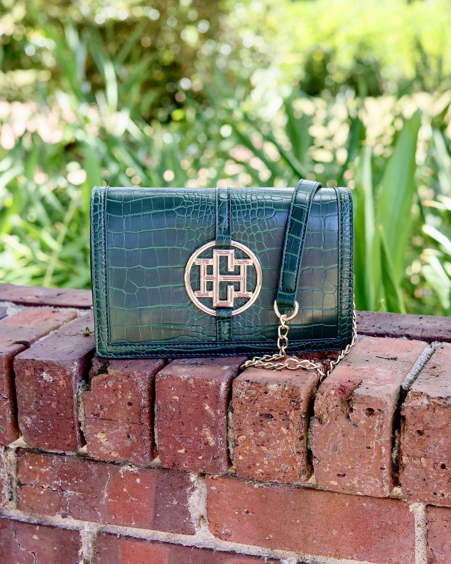 Caroline Hill - Cecilia Circle Logo Handbag Hunter Green EC: Default