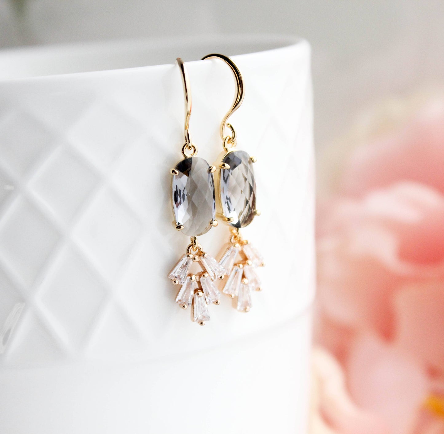 A Pocket of Posies - Art Deco Earrings | Sparkling Leaf Earrings (4 colors): Navy Blue