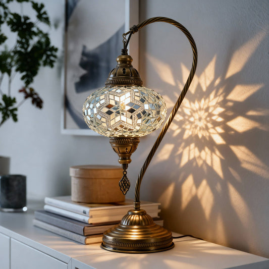 Mozaist LLC - Mozaist Handmade Turkish Mosaic Swan Table Lamp White