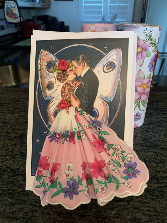 MOMENTS IN THYME - Butterfly Kisses Keepsake Hanky Card: Pink